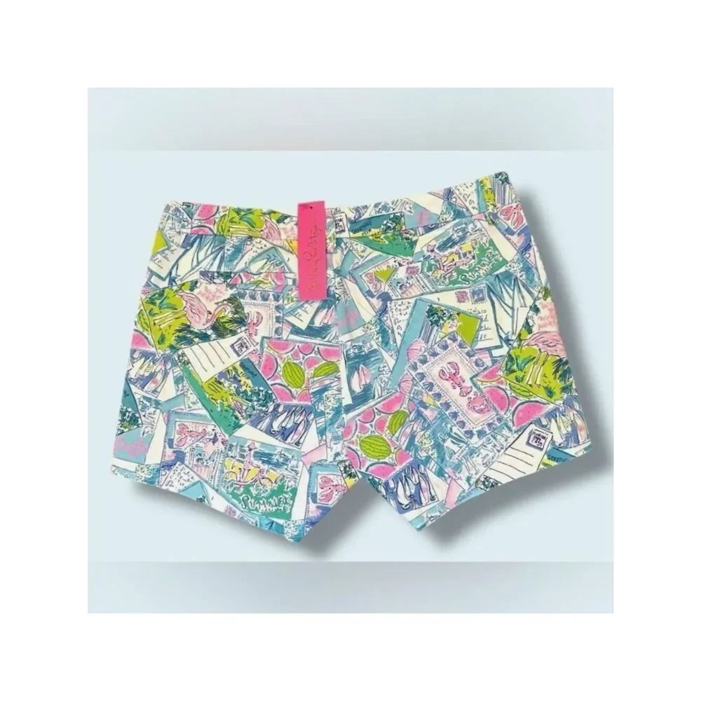 Lilly Pulitzer Callahan Stretch Shorts 10 Wish You Were Here 5” Travel Postcard - Picture 4 of 12